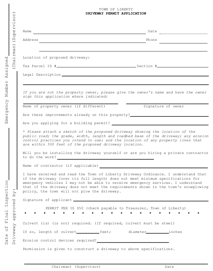 Driveway Permit Town of Liberty